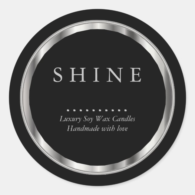 Metallic Silver and Black Classic Round Sticker (Front)