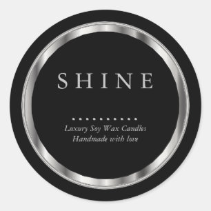 Metallic Silver and Black Classic Round Sticker