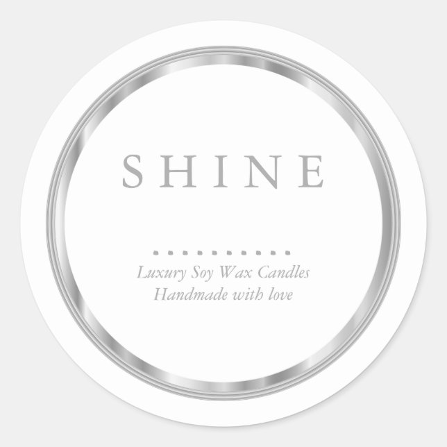 ⭐ Metallic Silver and White Classic Round Sticker (Front)