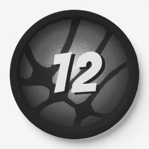 Metallic Silver Black Basketball Ball Birthday Paper Plate