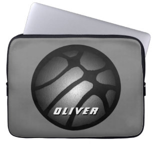 Metallic Silver Black Basketball Ball Sports  Laptop Sleeve