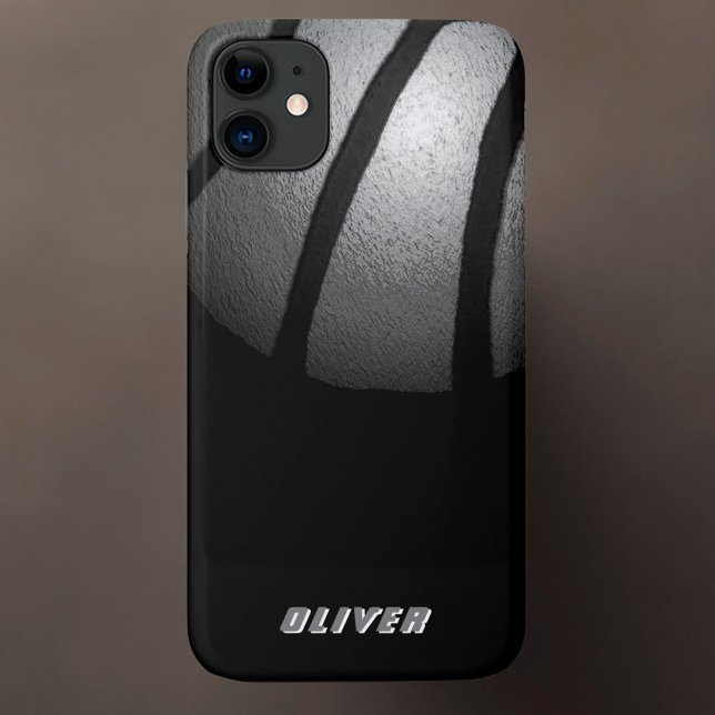 Metallic Silver Black Basketball Ball Sports Name Case-Mate iPhone Case (Creator Uploaded)