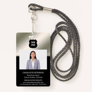 Metallic Silver & Black Real Estate Realtor Name ID Badge