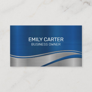 Metallic Silver Blue Background Business Card