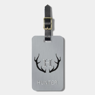 Metallic Silver Buck Deer Antlers Monogram Travel Luggage Tag