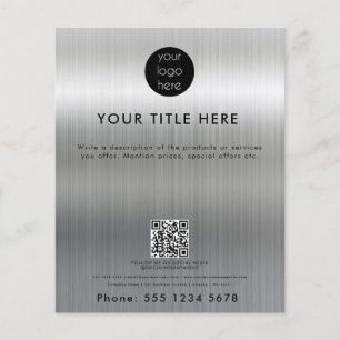 Metallic Silver Business Logo QR Code Promotional  Flyer