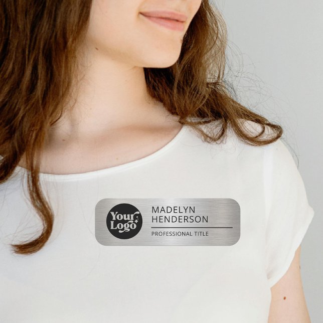 Metallic Silver Company Logo Employee Magnetic  Name Tag (Creator Uploaded)