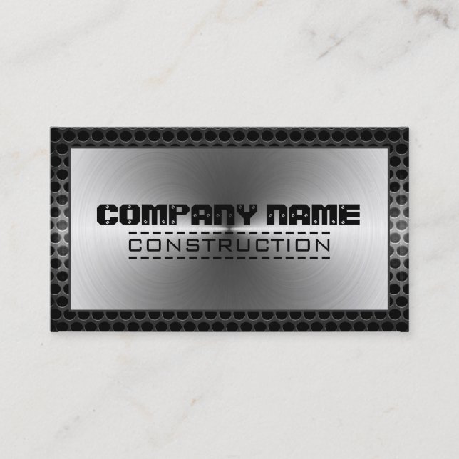 Metallic Silver Construction Elegant Metal Border Business Card (Front)