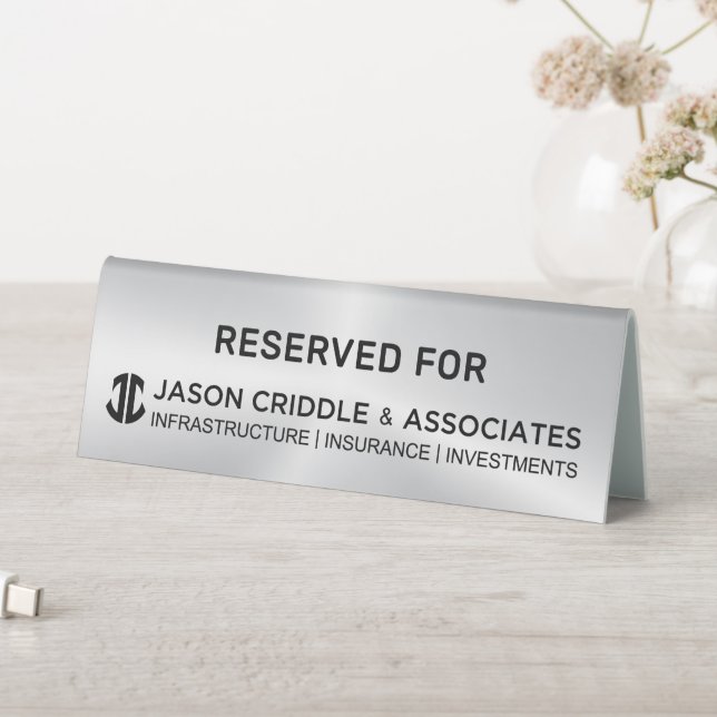 Metallic Silver Custom Logo Table Tent-Reserved (In SItu (Table))