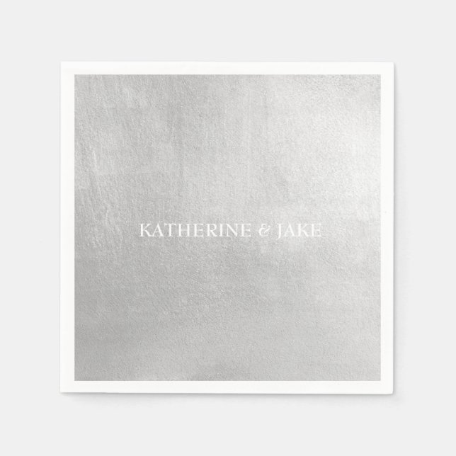 Metallic Silver Custom Names Cocktail Napkin (Front)