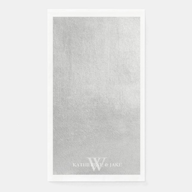 Metallic Silver Custom Names Guest Napkin (Front)