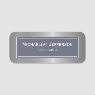 Metallic Silver & Delft Dark Blue: Elegant Modern Name Tag