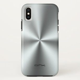 Metallic silver faux stainless steel iPhone XS case