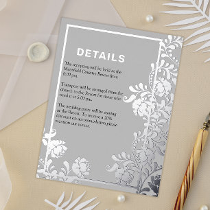 Metallic Silver Floral Elegance Wedding Details Foil Invitation Postcard