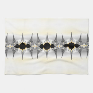 Metallic Silver Fractal Spikes Tea Towel