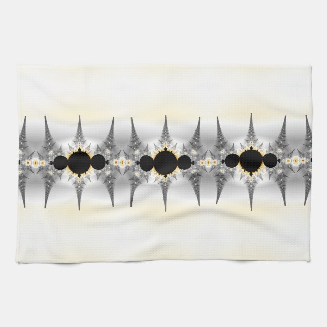 Metallic Silver Fractal Spikes Tea Towel (Horizontal)