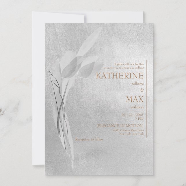 Metallic Silver & Gold No Parents Wedding Invitation (Front)