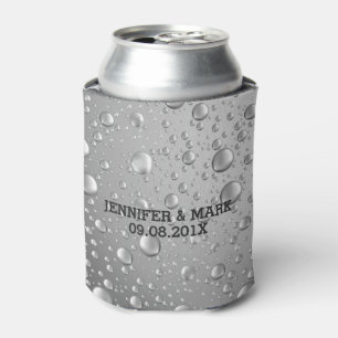 Metallic Silver Grey Abstract Rain Drops Can Cooler