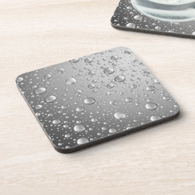 Metallic Silver Grey Abstract Rain Drops Coaster (Left Side)