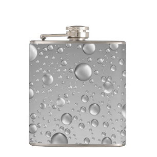 Metallic Silver Grey Abstract Rain Drops Hip Flask