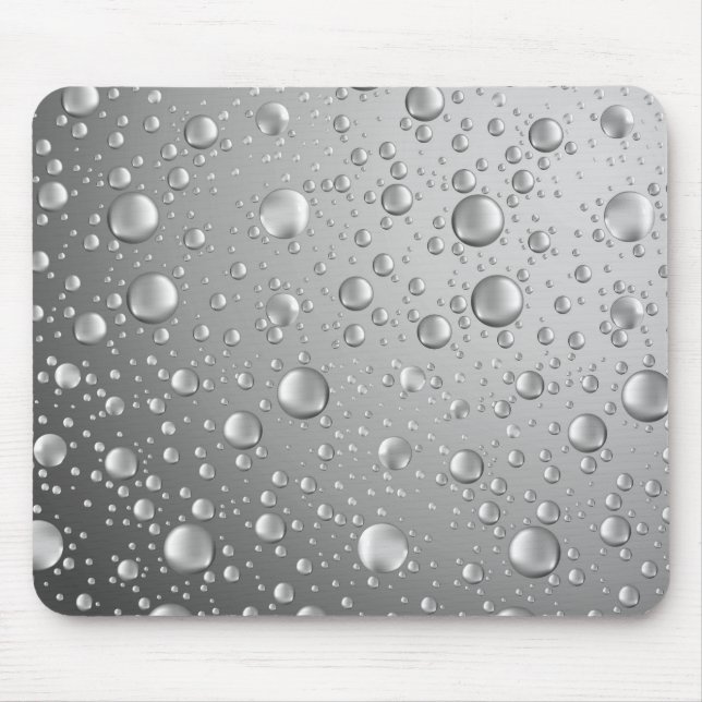 Metallic Silver Grey Abstract Rain Drops Mouse Pad (Front)