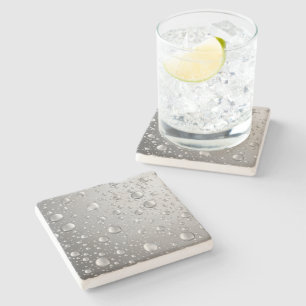Metallic Silver Grey Abstract Rain Drops Stone Coaster
