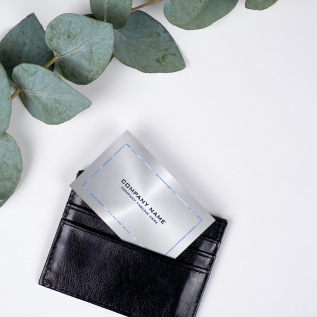 Metallic Silver Grey Background and Blue Border Business Card (Creator Uploaded)