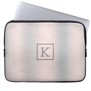 Metallic silver-grey brushed aluminium look laptop sleeve