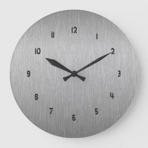 Metallic Silver Grey Brushed Aluminium Look Throw  Large Clock