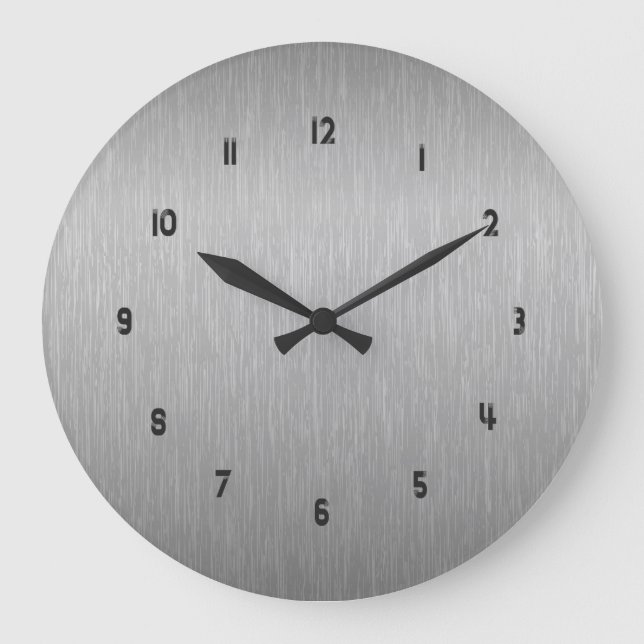 Metallic Silver Grey Brushed Aluminium Look Throw  Large Clock (Front)