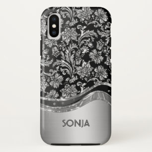 Metallic Silver-Grey Floral Damasks iPhone X Case