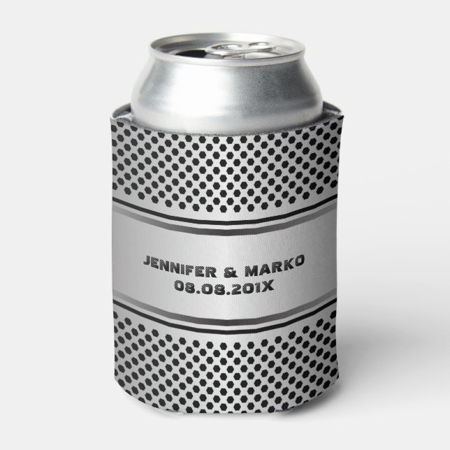 Metallic silver-grey geometric design can cooler (Can Front)