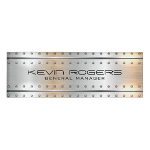 Metallic silver-grey geometric design name tag