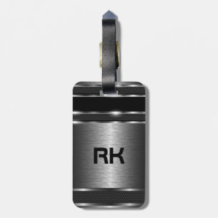 Metallic Silver Grey Modern Geometric Design Luggage Tag