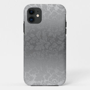 Metallic Silver Grey Monochromatic Floral Damasks iPhone 11 Case