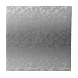 Metallic Silver Grey Monochromatic Floral Damasks Ceramic Tile