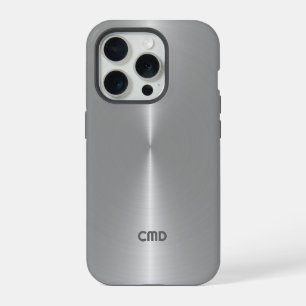 Metallic Silver Grey Texture Stainless Steel Look iPhone 15 Pro Case