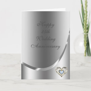 Metallic Silver Grey With Diamonds Heart Card