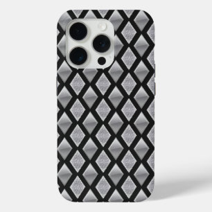 Metallic Silver Harlequin and Glitter iPhone 15 Pro Case