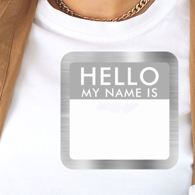 Metallic Silver Hello My Name Is Stickers (Creator Uploaded)