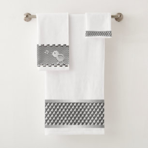 Metallic Silver Industrial Pattern Bath Towel Set