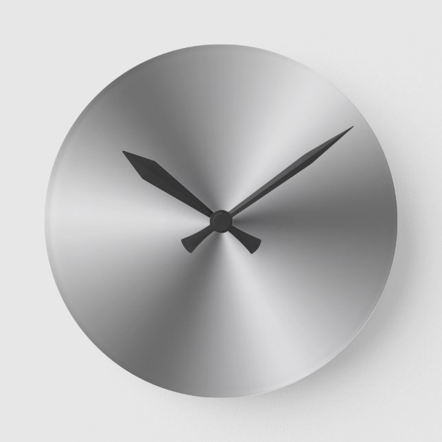 Metallic Silver Look Grey Round Clock (Front)