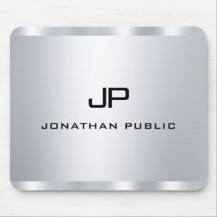 Metallic Silver Look Monogrammed Template Mouse Pad