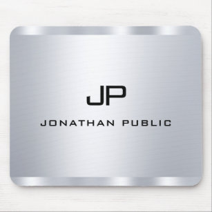 Metallic Silver Look Monogrammed Template Mouse Pad