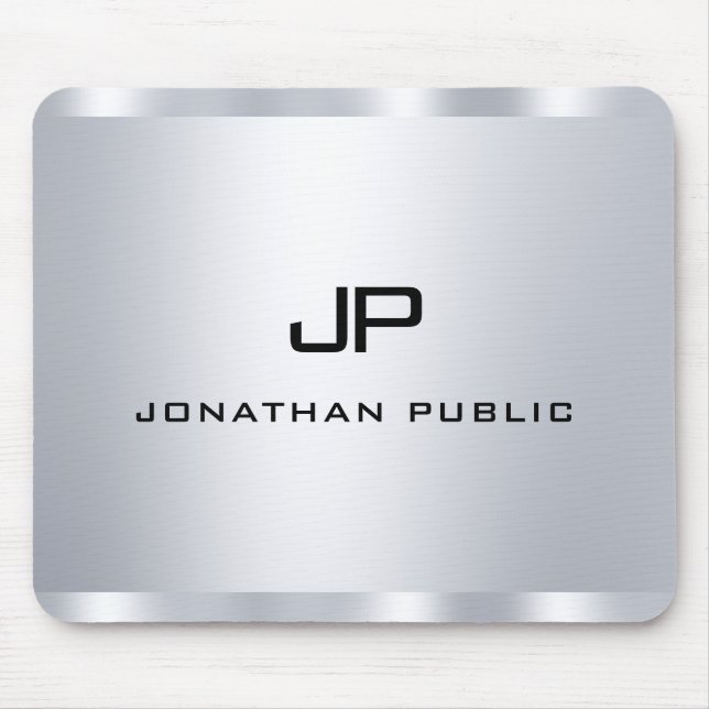 Metallic Silver Look Monogrammed Template Mouse Pad (Front)