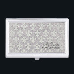 Metallic silver looking fleur de lis pattern business card holder<br><div class="desc">Classy silver metallic fleur de lis pattern with a brushed aluminium look making a personalised business card holder.</div>