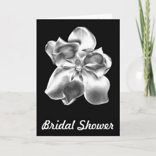 Metallic Silver Magnolia Flower on a Bridal Shower Invitation