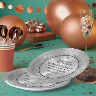 Metallic silver mandala 25th Anniversary template Paper Plate