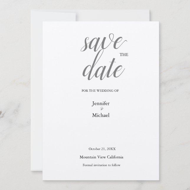 Metallic Silver Minimalist Classical Trendy Save The Date (Front)