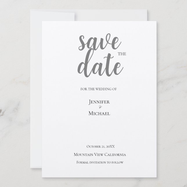 Metallic Silver Minimalist Modern Trendy Save The Date (Front)